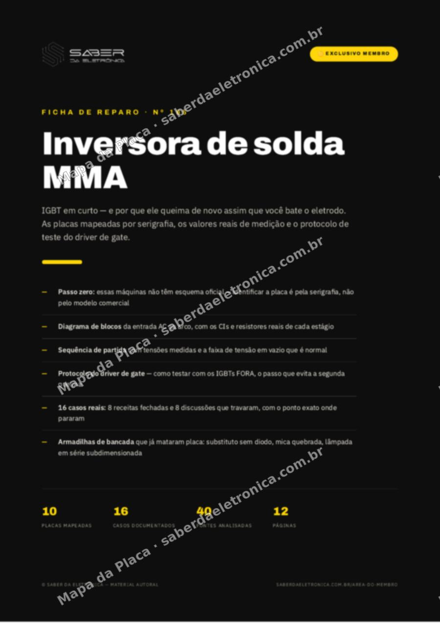 Capa da Ficha de Reparo Nº 185: Inversora de solda MMA — IGBT em curto e por que ele queima de novo — Ficha de Reparo da placa