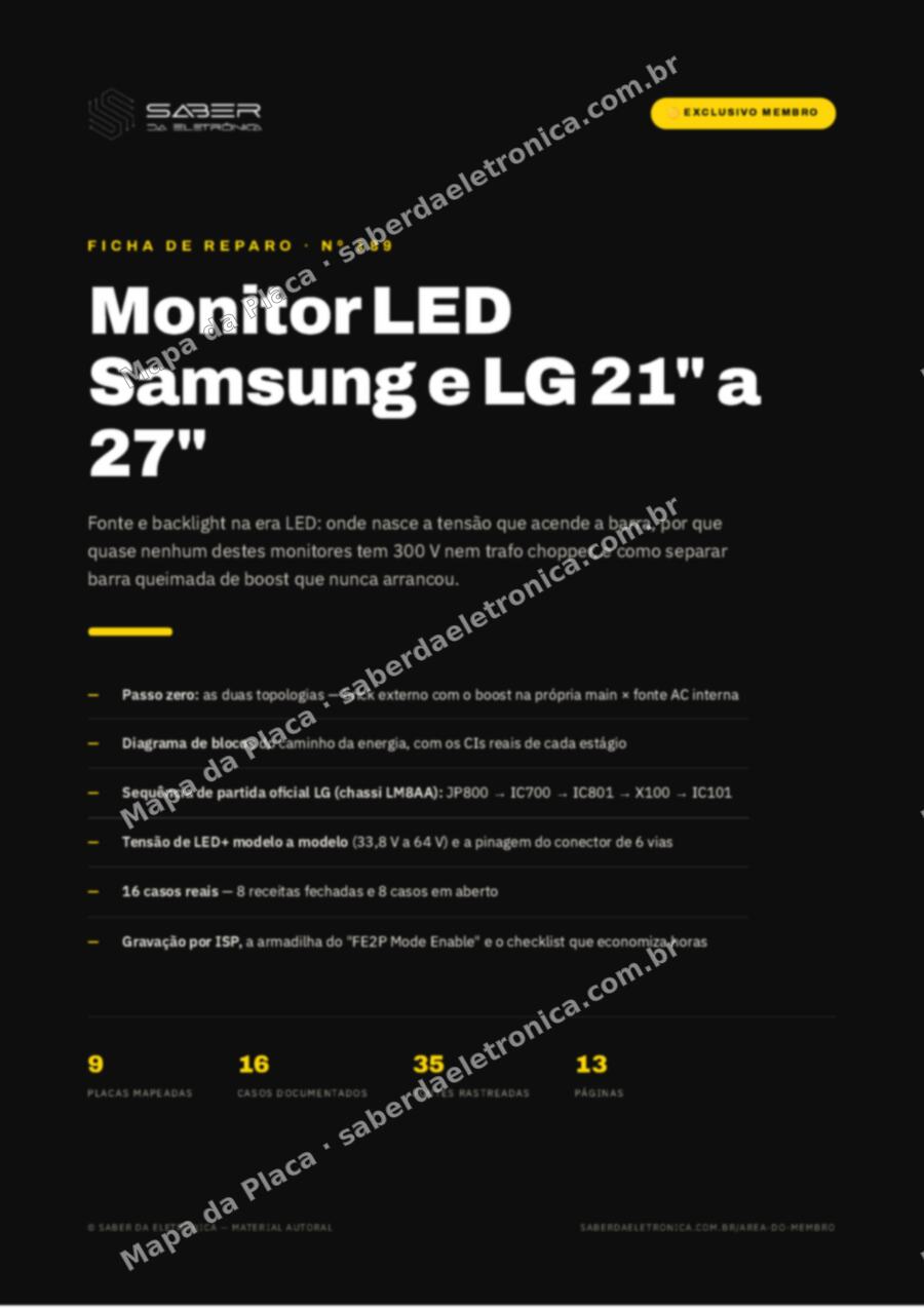 Capa da Ficha de Reparo Nº 189: Monitor LED Samsung e LG 21 a 27 polegadas — fonte e backlight — Ficha de Reparo da placa