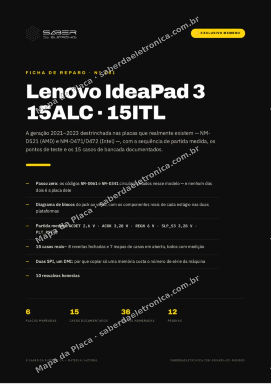 Capa da Ficha de Reparo Nº 191: Lenovo IdeaPad 3 15ALC / 15ITL (NM-D061 · NM-D341) — Ficha de Reparo da placa