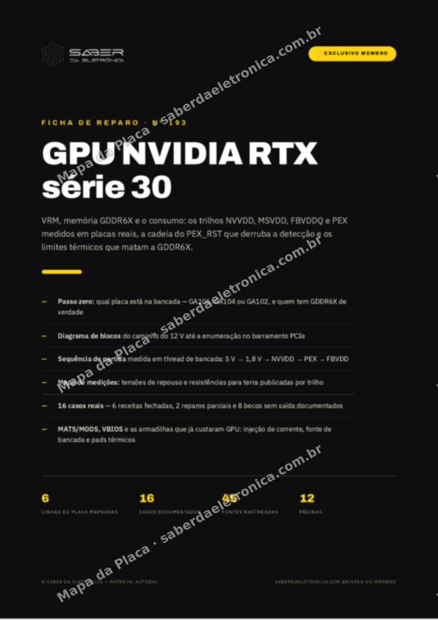 Capa da Ficha de Reparo Nº 193: GPU NVIDIA RTX série 30 — VRM, memória GDDR6X e o consumo — Ficha de Reparo da placa