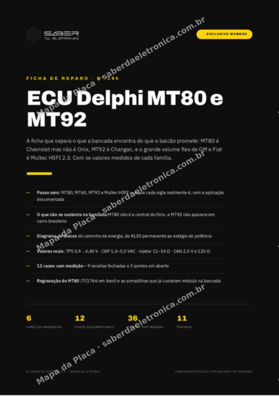 Capa da Ficha de Reparo Nº 194: ECU Delphi MT80 e MT92 — GM, Fiat e Chevrolet flex — Ficha de Reparo da placa