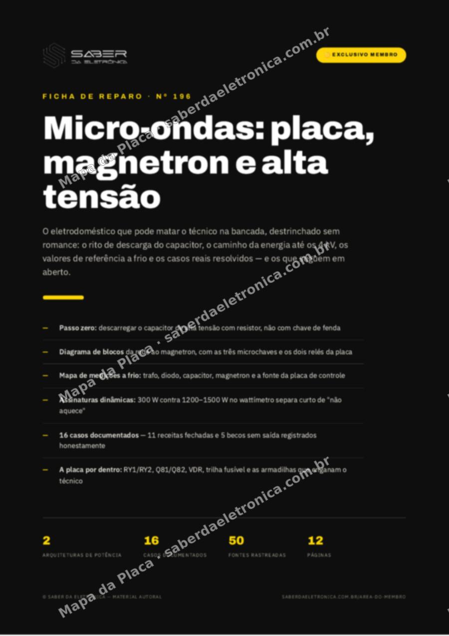 Capa da Ficha de Reparo Nº 196: Micro-ondas — placa de controle, magnetron e alta tensão — Ficha de Reparo da placa
