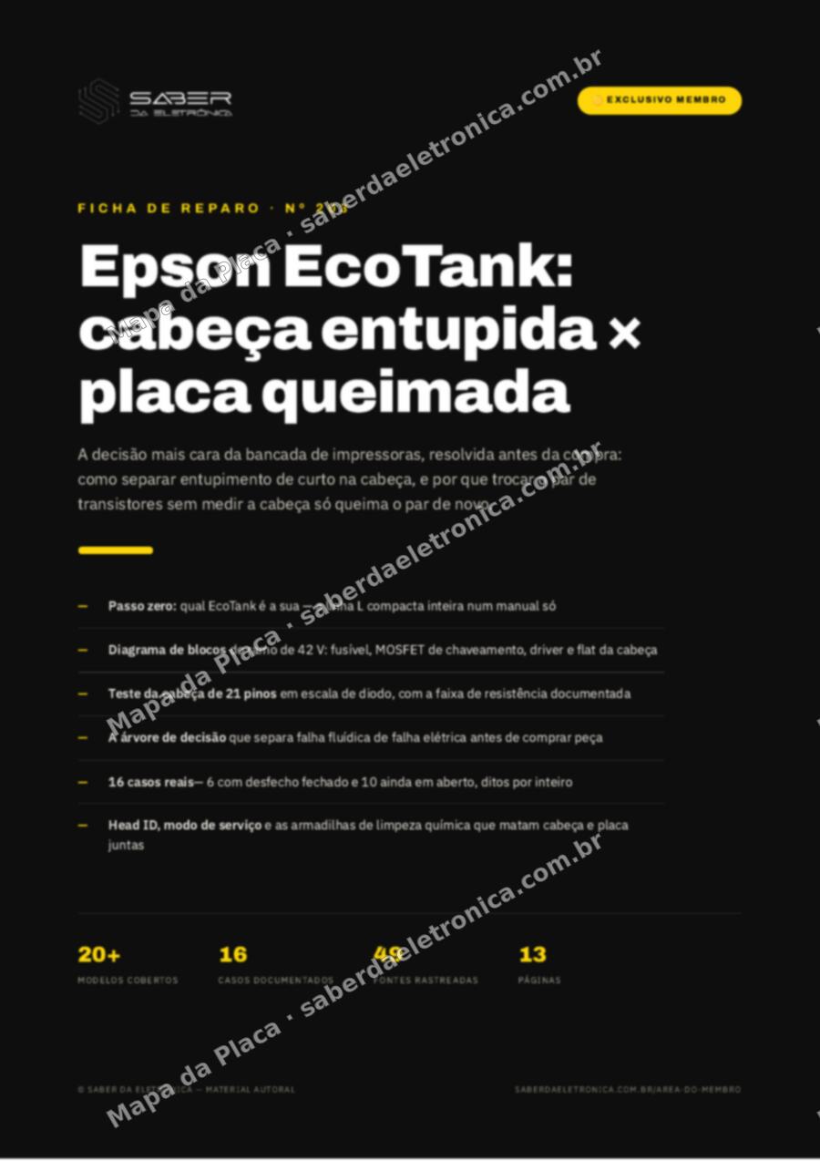 Capa da Ficha de Reparo Nº 203: Impressora Epson EcoTank — cabeça de impressão entupida x placa — Ficha de Reparo da placa