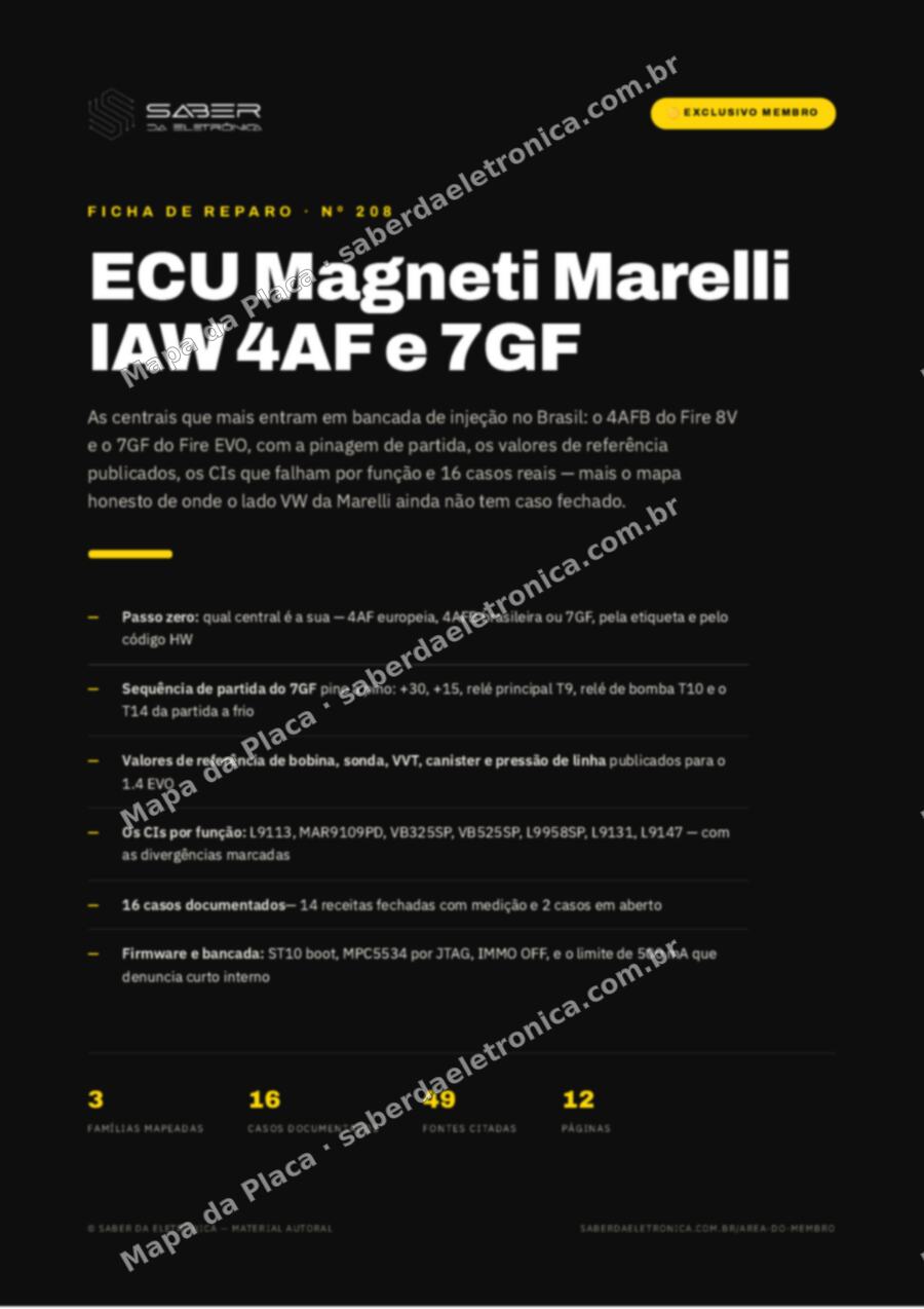 Capa da Ficha de Reparo Nº 208: ECU Magneti Marelli IAW 4AF e 7GF — VW e Fiat — Ficha de Reparo da placa