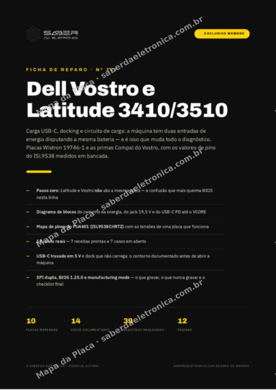 Capa da Ficha de Reparo Nº 217: Dell Vostro e Latitude 3410/3510 — carga USB-C e docking — Ficha de Reparo da placa