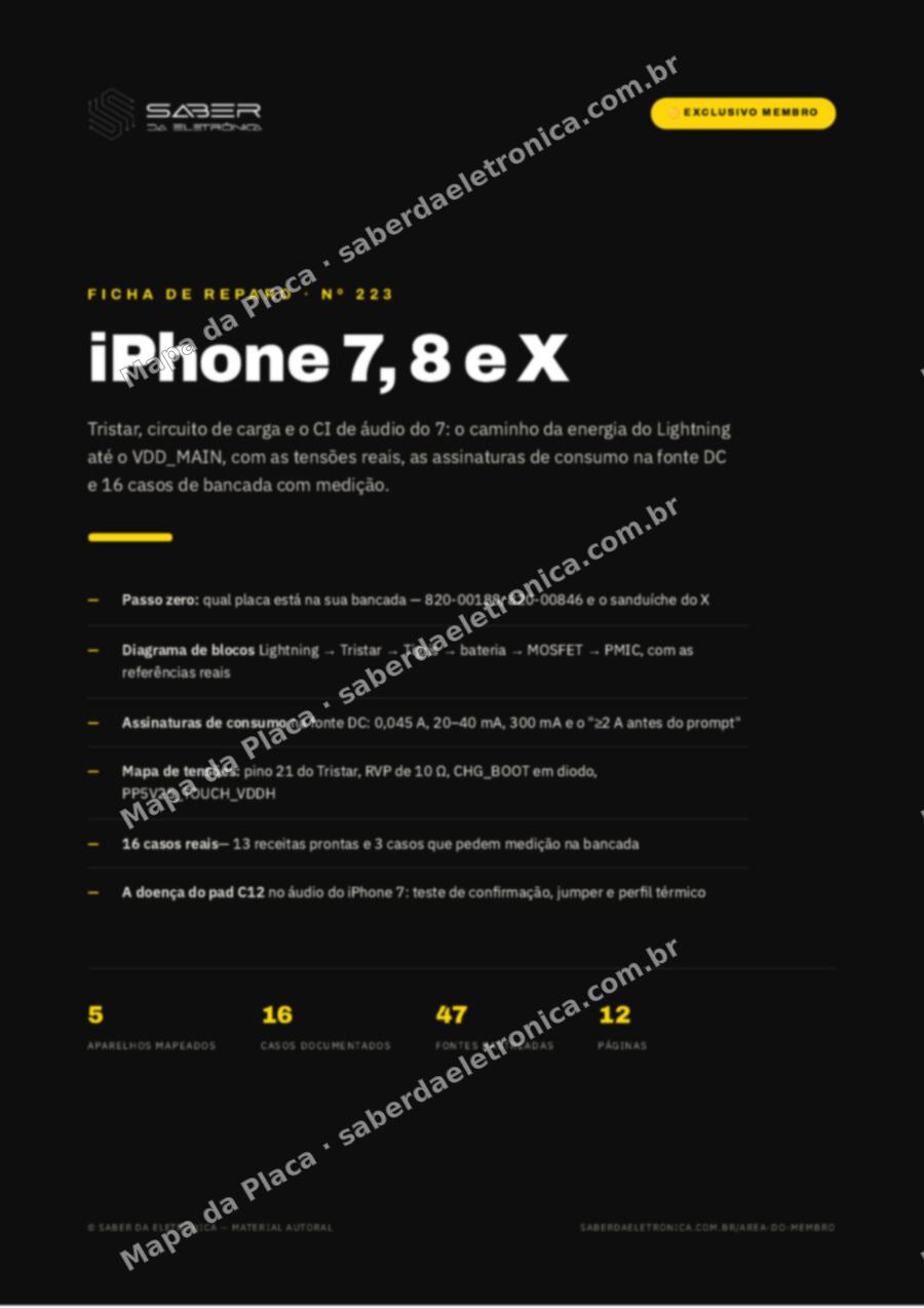 Capa da Ficha de Reparo Nº 223: iPhone 7, 8 e X — tristar, carga e o áudio do 7 — Ficha de Reparo da placa