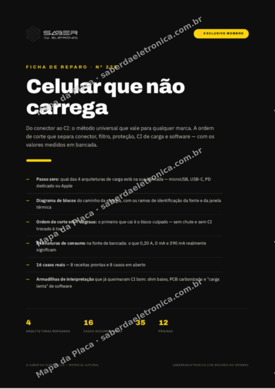 Capa da Ficha de Reparo Nº 228: Celular que não carrega — do conector ao CI, o método universal — Ficha de Reparo da placa