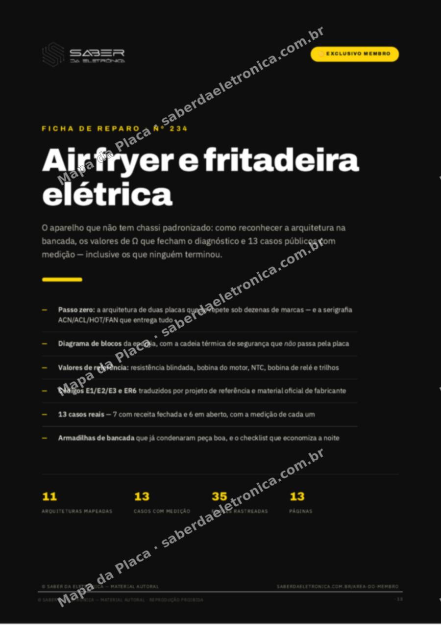 Capa da Ficha de Reparo Nº 234: Air fryer e fritadeira elétrica — placa, resistência e o termostato — Ficha de Reparo da placa