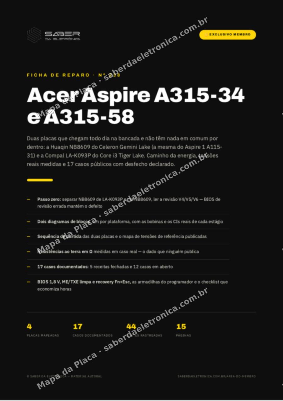 Capa da Ficha de Reparo Nº 238: Acer Aspire 3 A315-34 (NB8609) e A315-58 (LA-K093P) — Ficha de Reparo da placa