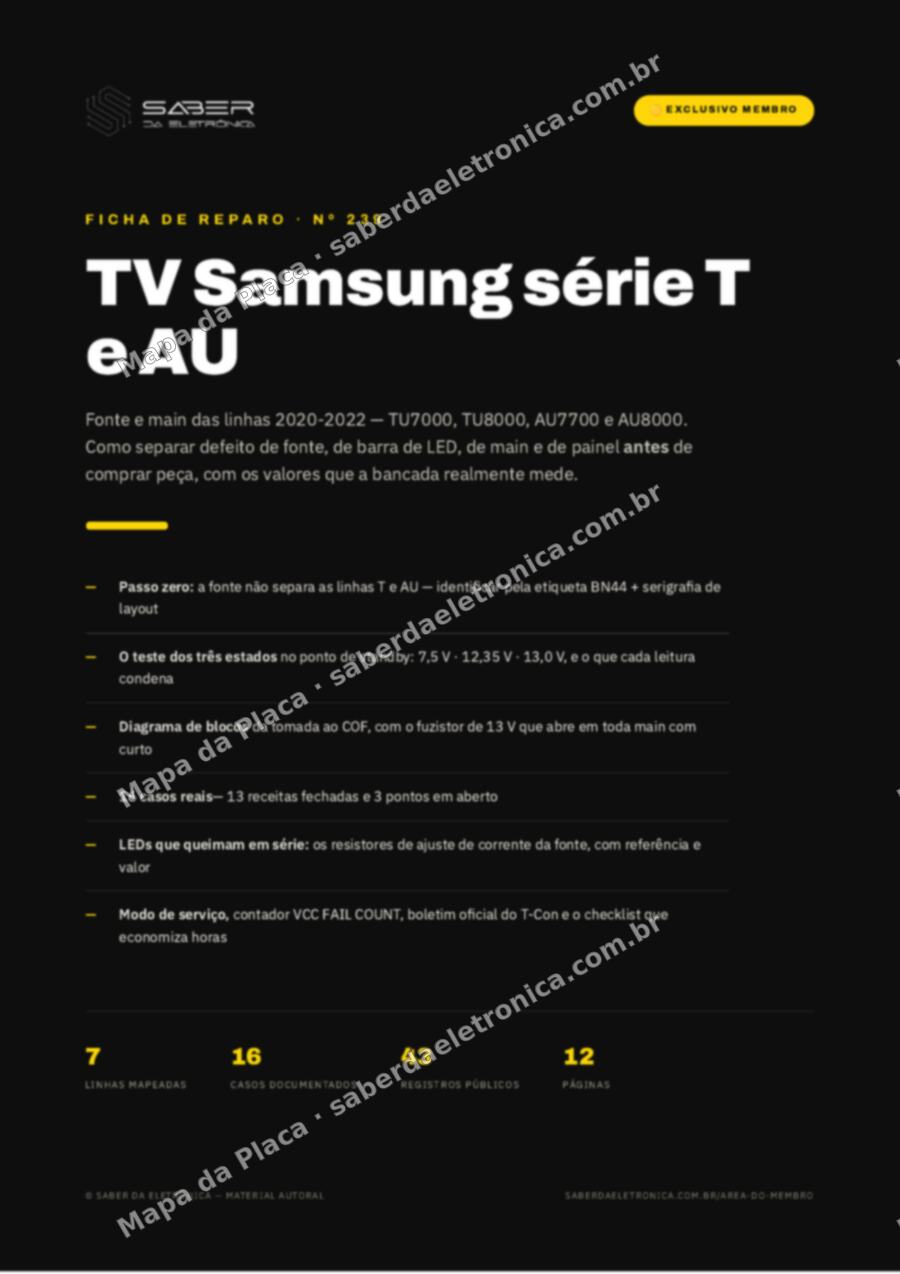 Capa da Ficha de Reparo Nº 239: TV Samsung série T e AU — fonte e main das linhas recentes — Ficha de Reparo da placa