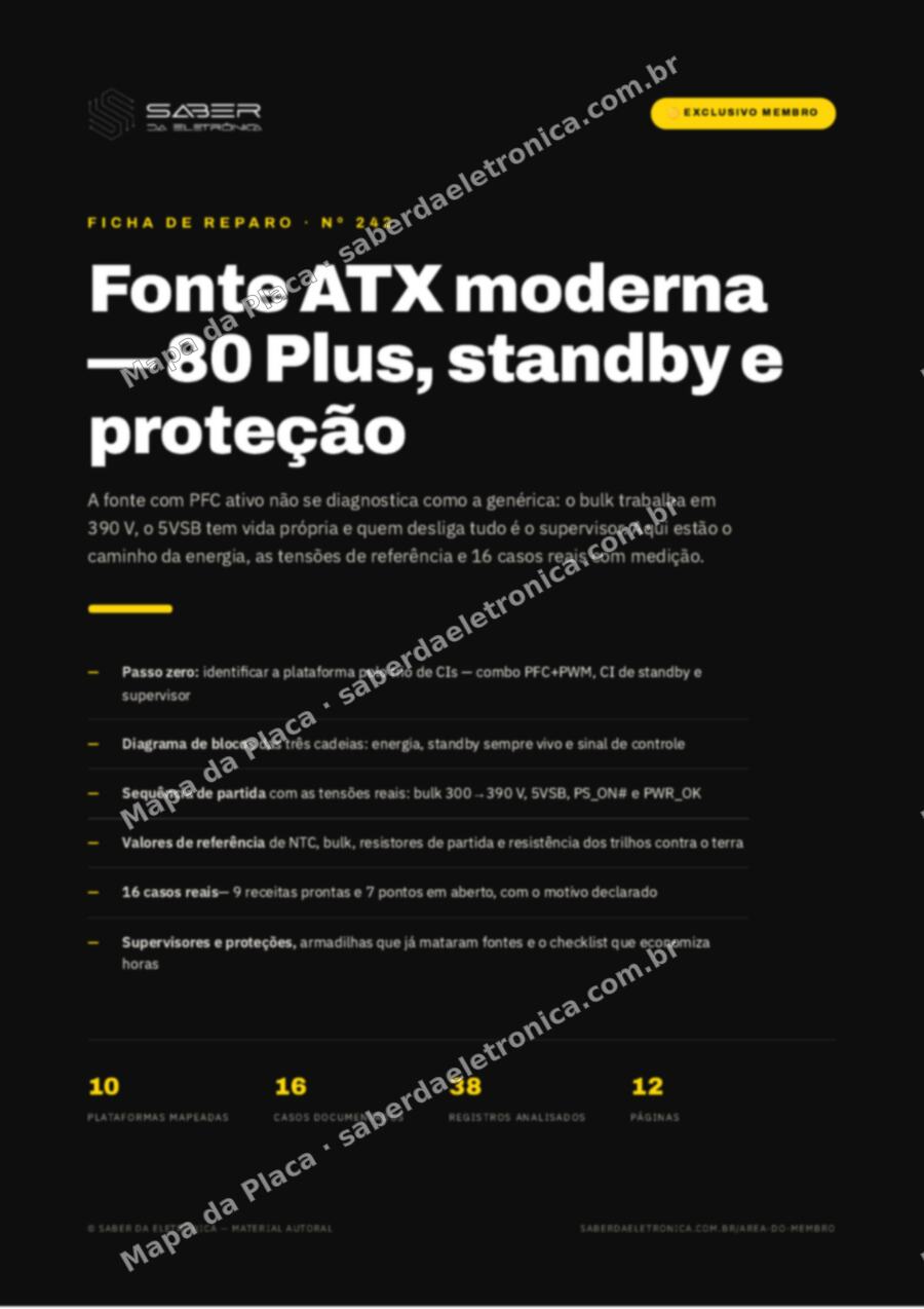Capa da Ficha de Reparo Nº 242: Fonte ATX moderna — 80 Plus, standby e proteção — Ficha de Reparo da placa