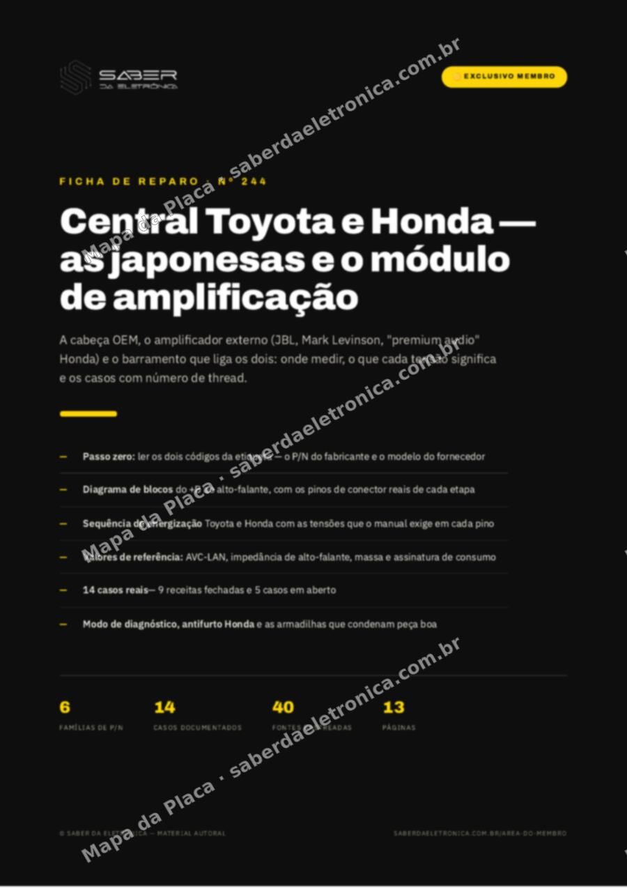Capa da Ficha de Reparo Nº 244: Central Toyota e Honda — as japonesas e o módulo de amplificação — Ficha de Reparo da placa