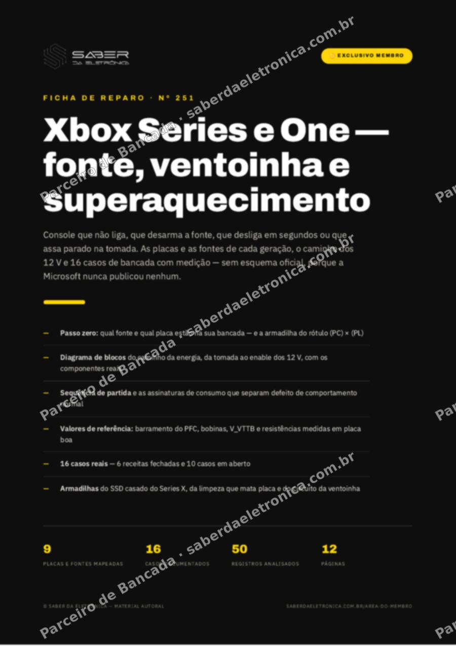 Capa da Ficha de Reparo Nº 251: Xbox Series e One — fonte, ventoinha e superaquecimento — Ficha de Reparo da placa