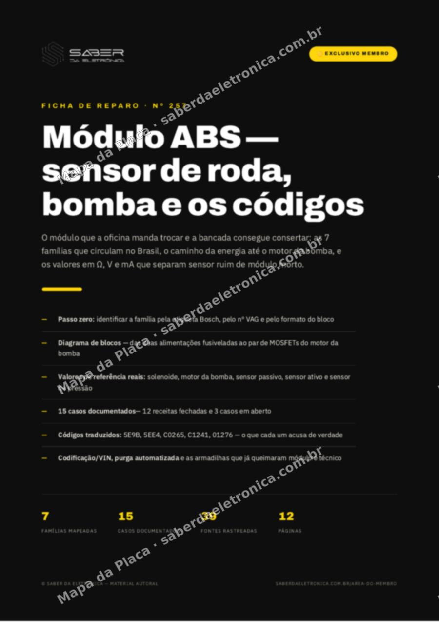 Capa da Ficha de Reparo Nº 257: Módulo ABS — sensor de roda, bomba e os códigos — Ficha de Reparo da placa