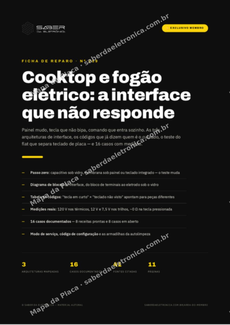 Capa da Ficha de Reparo Nº 259: Cooktop e fogão elétrico — placa de interface capacitiva que não responde — Ficha de Reparo da placa