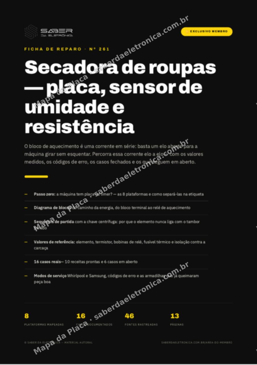 Capa da Ficha de Reparo Nº 261: Secadora de roupas — placa, sensor de umidade e resistência — Ficha de Reparo da placa