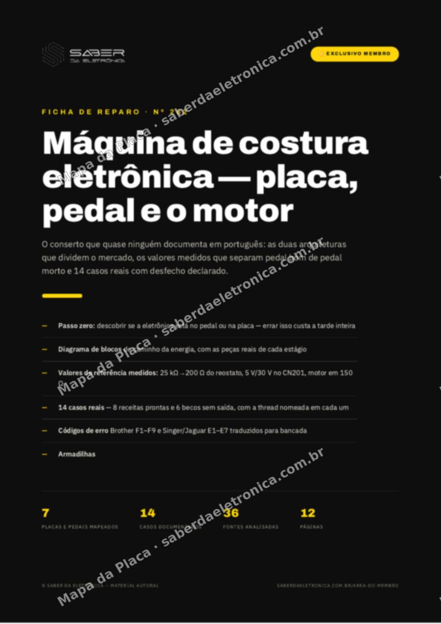 Capa da Ficha de Reparo Nº 262: Máquina de costura eletrônica — placa, pedal e o motor — Ficha de Reparo da placa