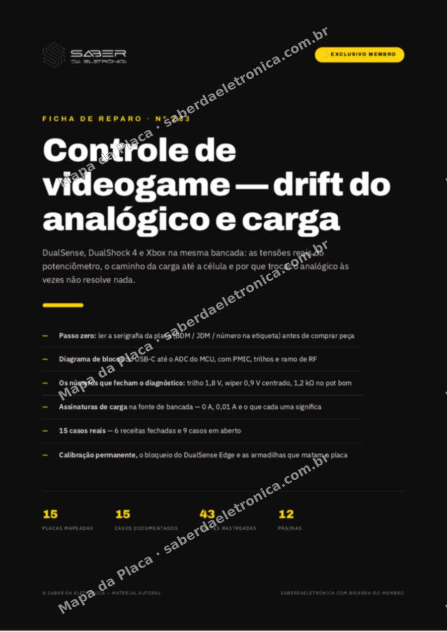 Capa da Ficha de Reparo Nº 263: Controle de videogame — drift do analógico e carga — Ficha de Reparo da placa