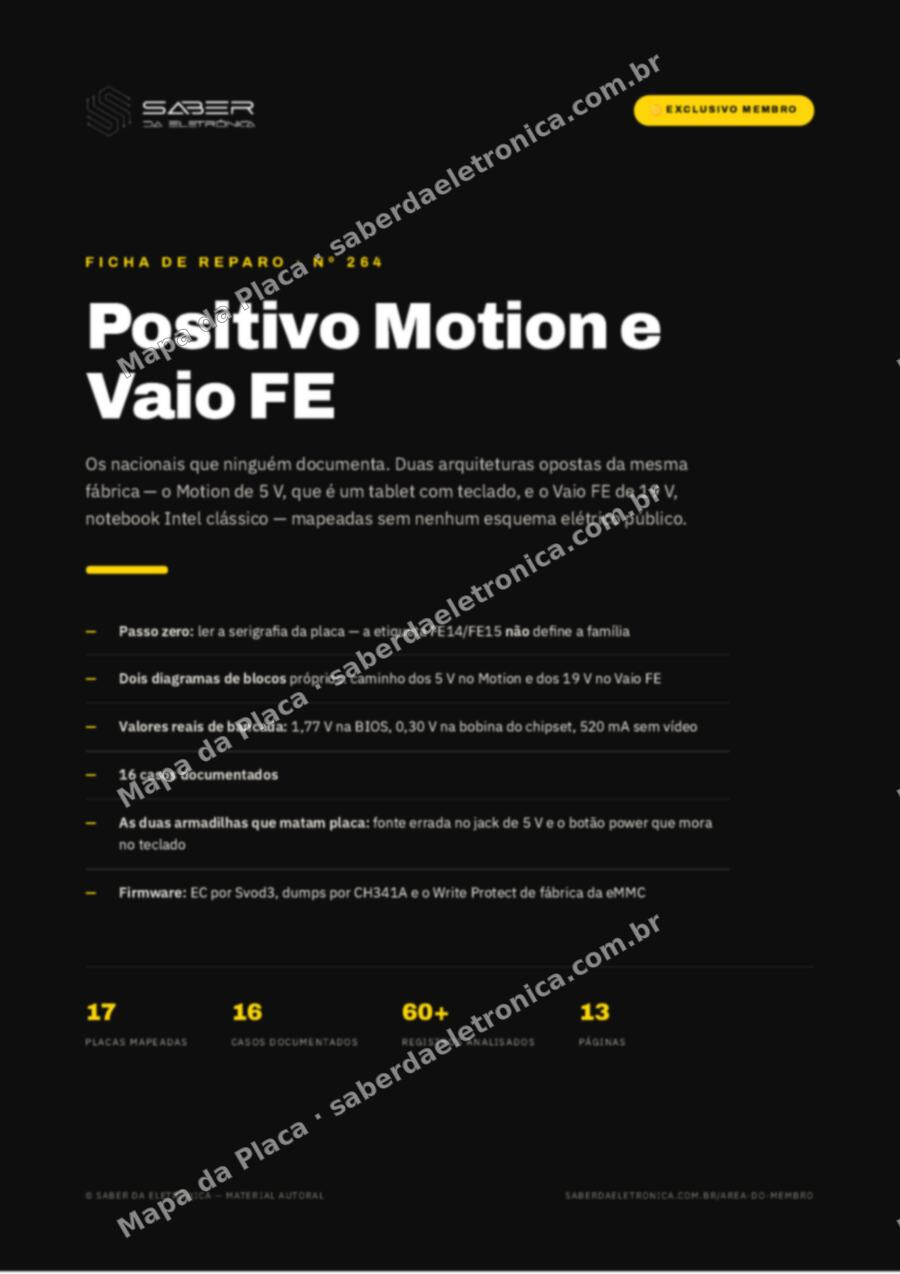 Capa da Ficha de Reparo Nº 264: Positivo Motion e Vaio FE — os nacionais que ninguém documenta — Ficha de Reparo da placa