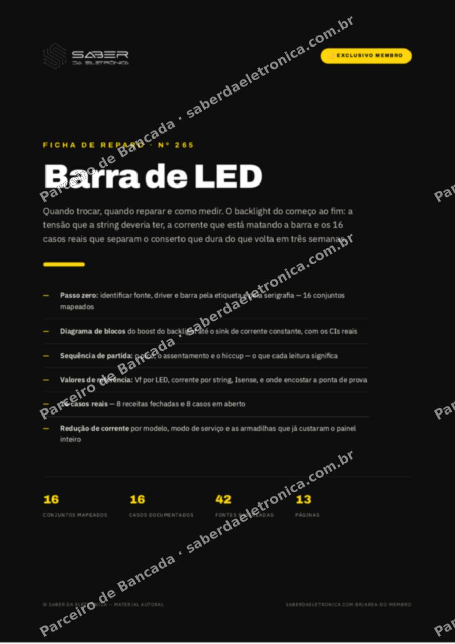 Capa da Ficha de Reparo Nº 265: Barra de LED — quando trocar, quando reparar e como medir — Ficha de Reparo da placa