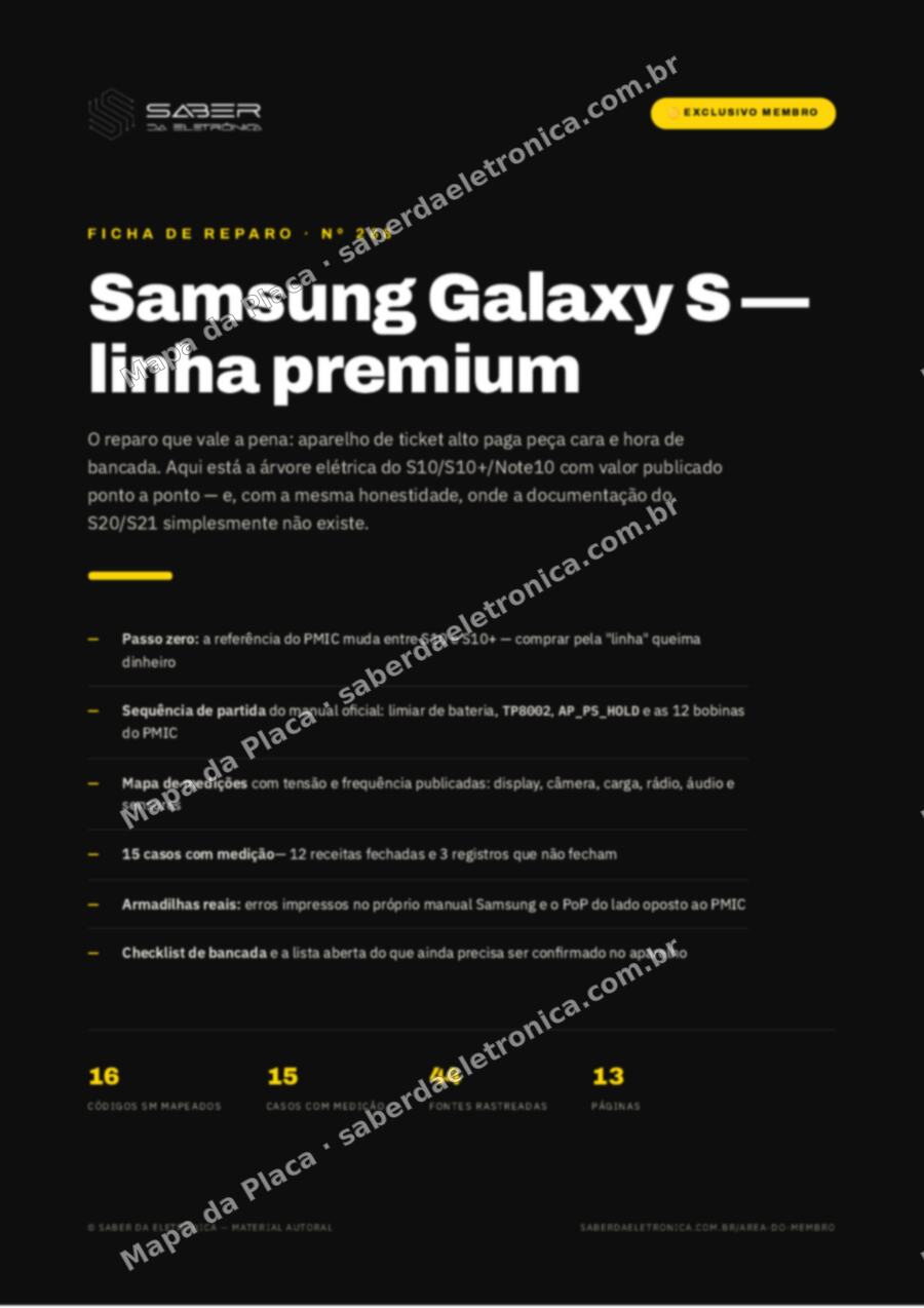 Capa da Ficha de Reparo Nº 266: Samsung Galaxy S — linha premium e o reparo que vale a pena — Ficha de Reparo da placa