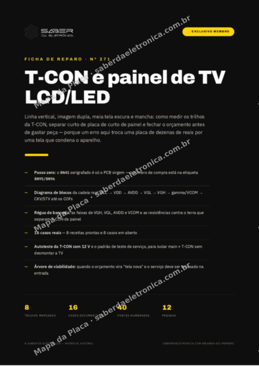 Capa da Ficha de Reparo Nº 271: T-CON e painel — imagem com defeito, linhas e a decisão de viabilidade — Ficha de Reparo da placa