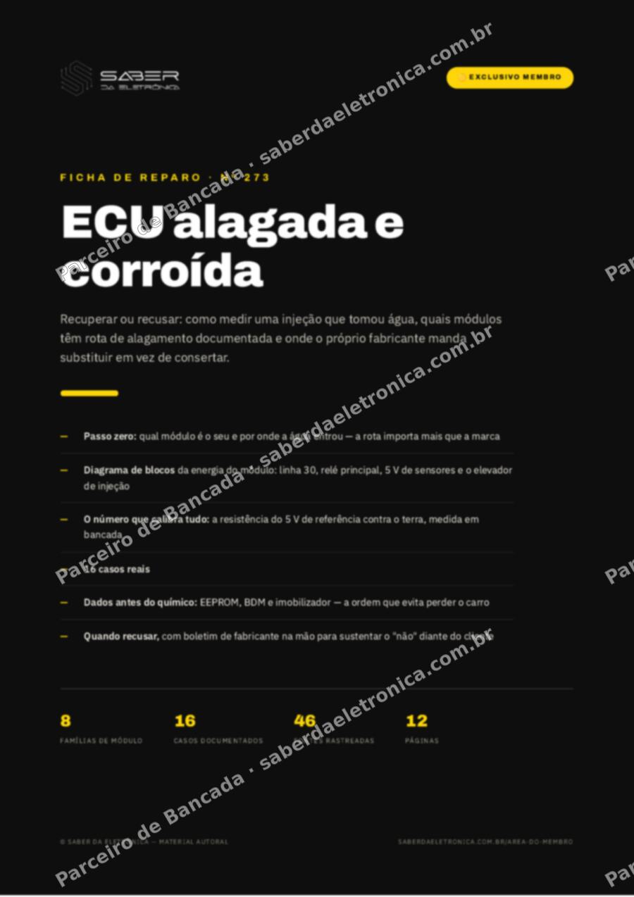 Capa da Ficha de Reparo Nº 273: ECU alagada e corroída — recuperação e quando recusar — Ficha de Reparo da placa