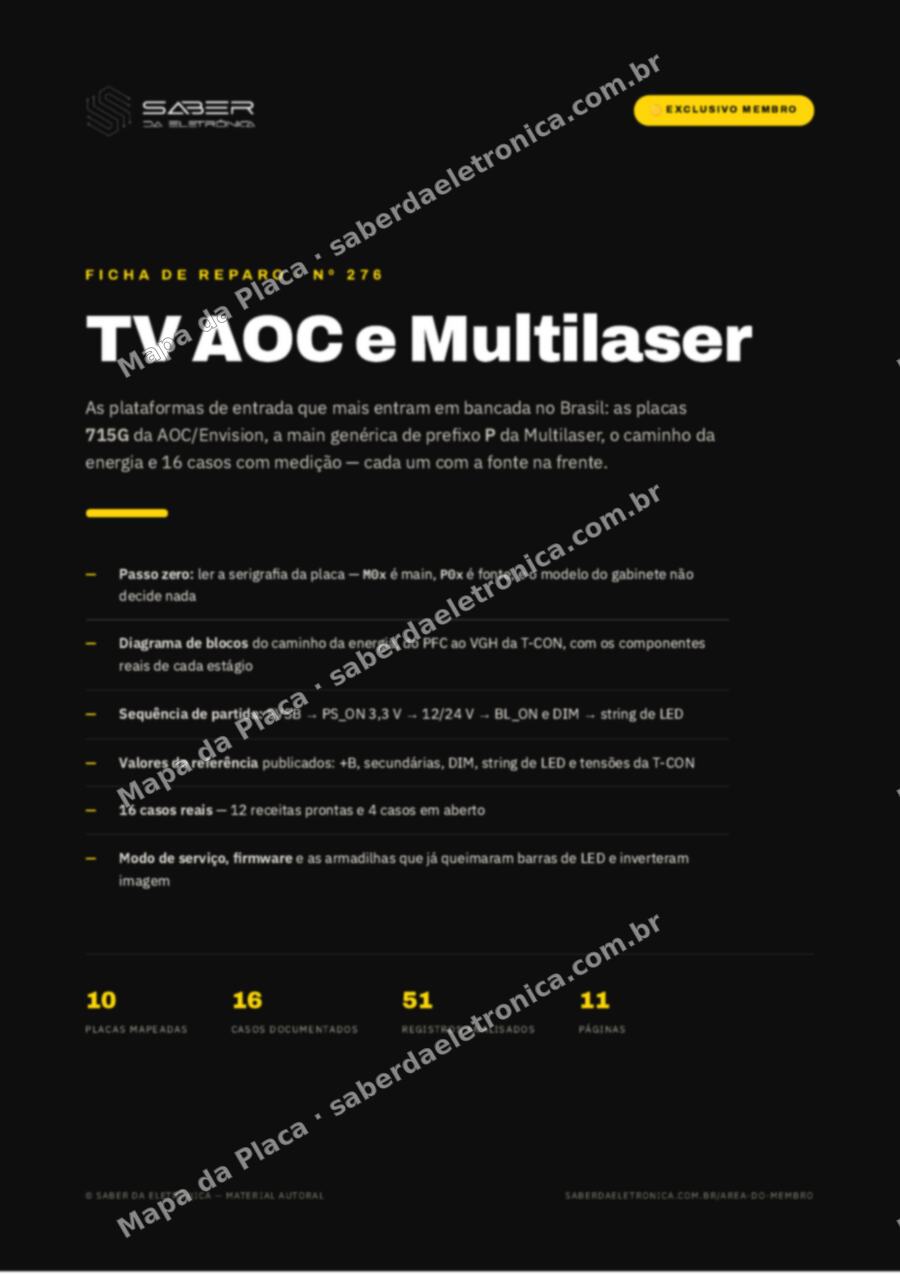 Capa da Ficha de Reparo Nº 276: TV AOC e Multilaser — plataformas de entrada e a main genérica — Ficha de Reparo da placa