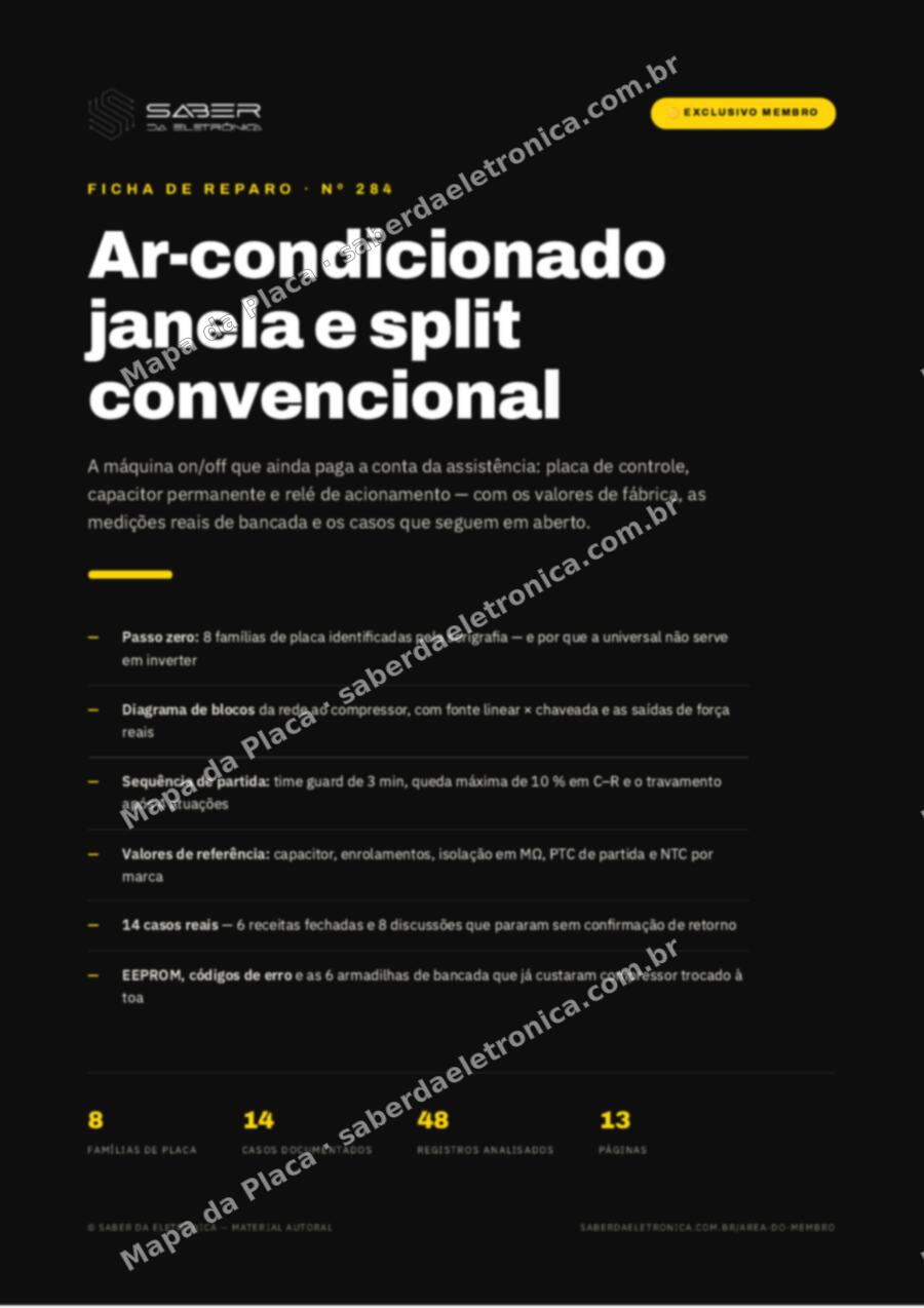 Capa da Ficha de Reparo Nº 284: Ar-condicionado janela e split convencional — placa e capacitor — Ficha de Reparo da placa