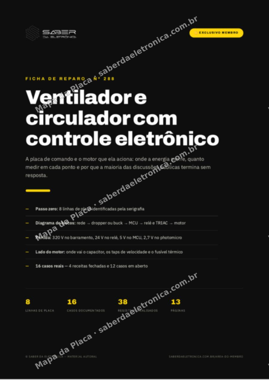 Capa da Ficha de Reparo Nº 288: Ventilador e circulador com controle eletrônico — placa e motor — Ficha de Reparo da placa