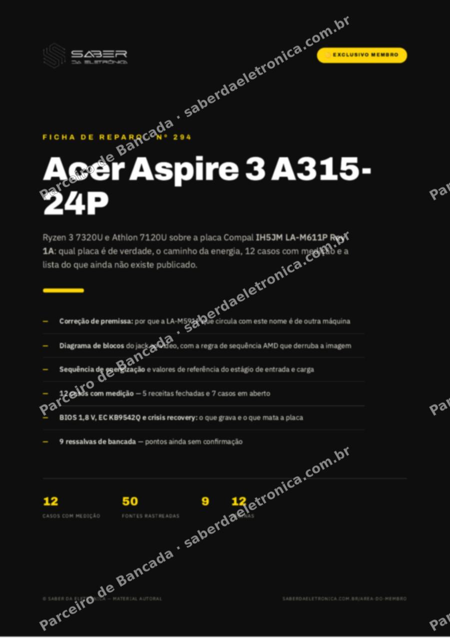 Capa da Ficha de Reparo Nº 294: Acer Aspire 3 A315-24P (Ryzen 3 7320U) — Ficha de Reparo da placa