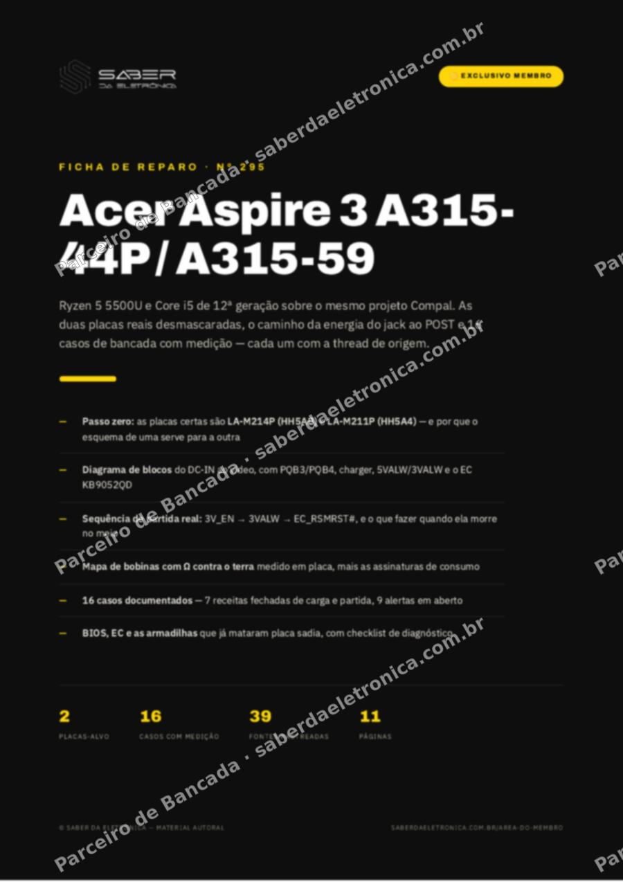 Capa da Ficha de Reparo Nº 295: Acer Aspire 3 A315-44P / A315-59 (Ryzen 5500U / Core i5 12ª) — Ficha de Reparo da placa