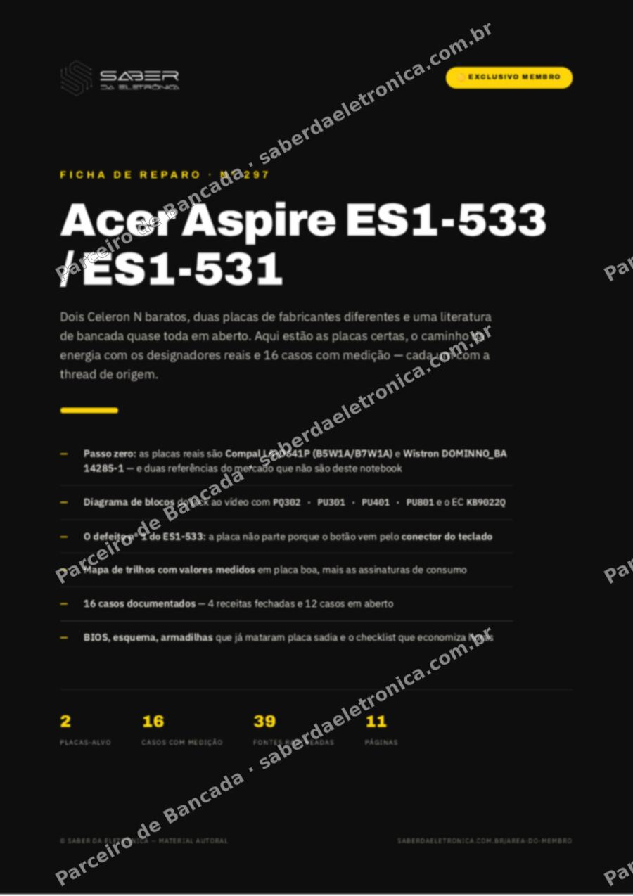 Capa da Ficha de Reparo Nº 297: Acer Aspire ES1-533 / ES1-531 (Celeron N) — Ficha de Reparo da placa