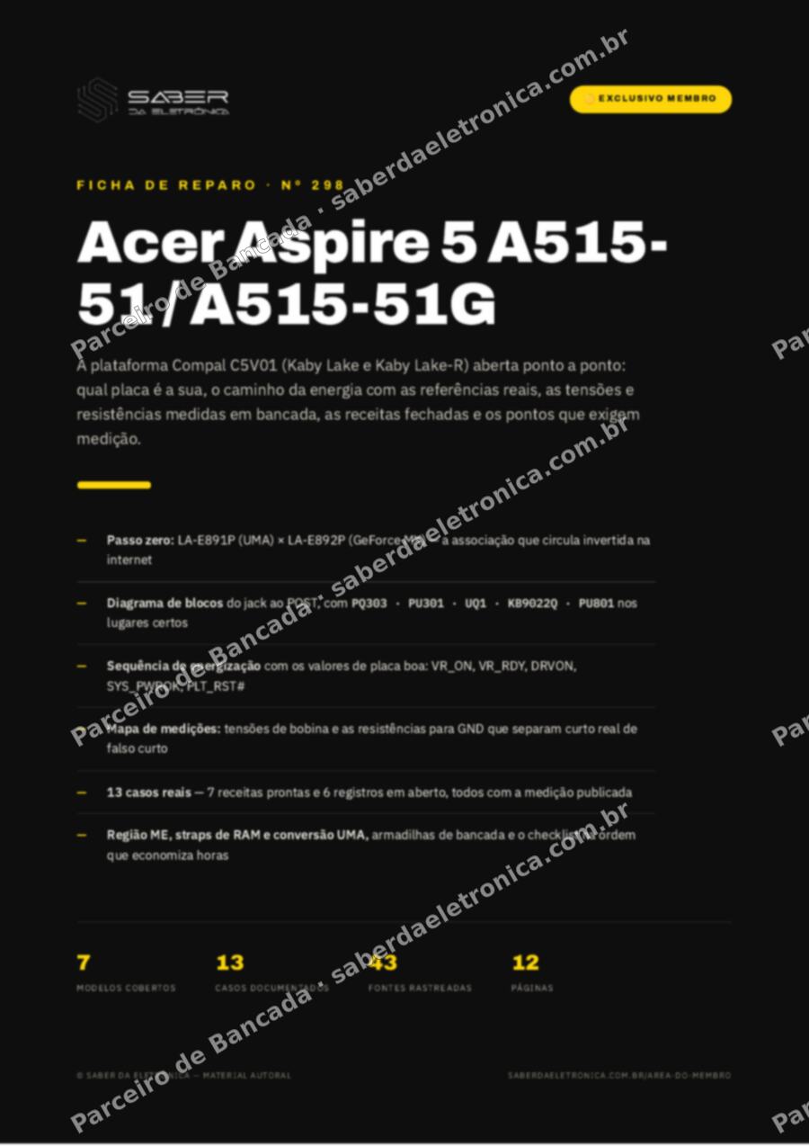 Capa da Ficha de Reparo Nº 298: Acer Aspire 5 A515-51 / A515-51G (Intel 7ª/8ª geração) — Ficha de Reparo da placa