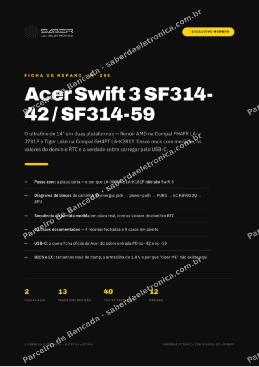 Capa da Ficha de Reparo Nº 299: Acer Swift 3 SF314-42 / SF314-59 (ultrafino) — Ficha de Reparo da placa