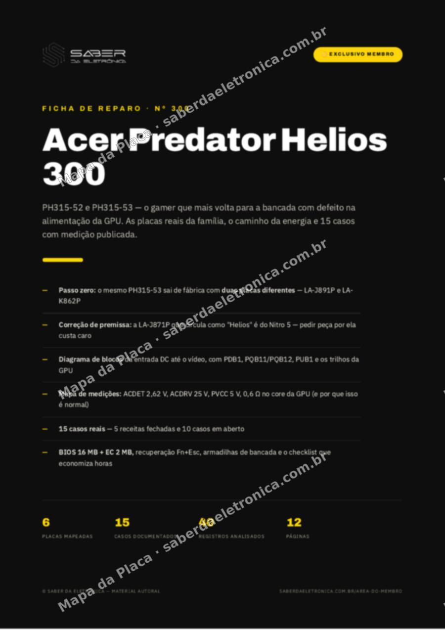 Capa da Ficha de Reparo Nº 300: Acer Predator Helios 300 PH315-52 / PH315-53 — Ficha de Reparo da placa