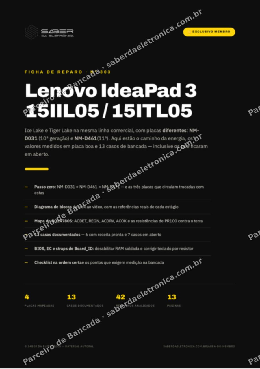 Capa da Ficha de Reparo Nº 303: Lenovo IdeaPad 3 15IIL05 / 15ITL05 (Intel 10ª/11ª) — Ficha de Reparo da placa