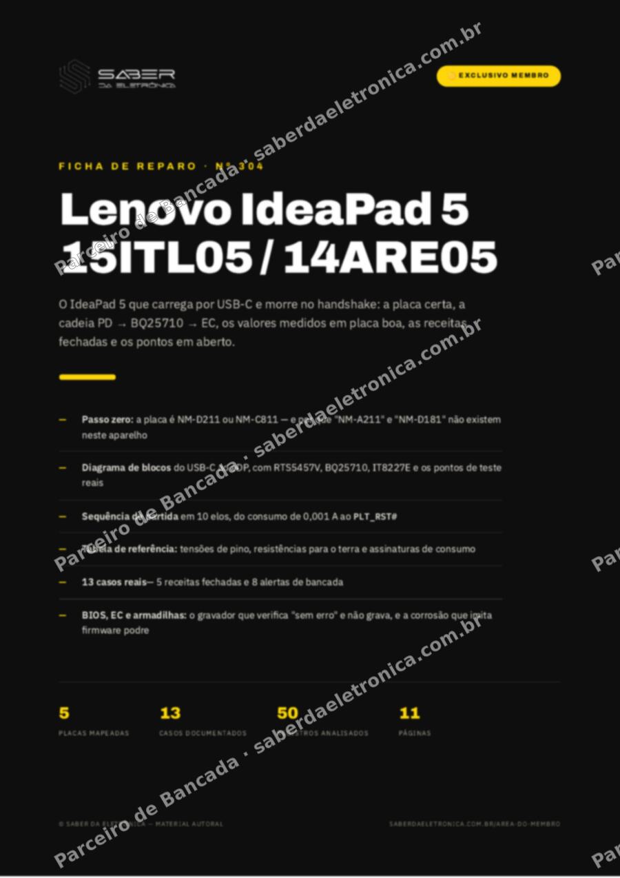 Capa da Ficha de Reparo Nº 304: Lenovo IdeaPad 5 15ITL05 / 14ARE05 — Ficha de Reparo da placa