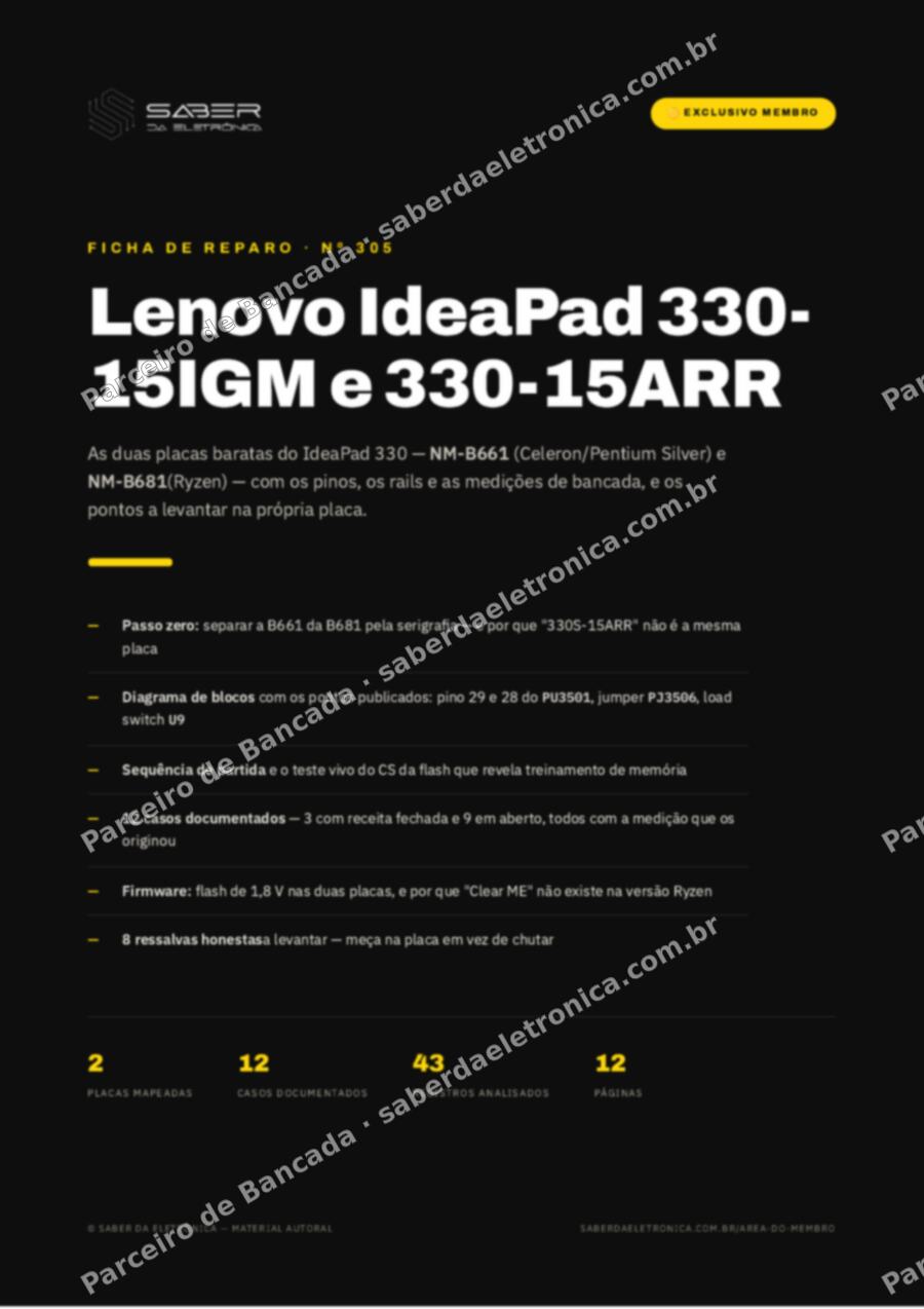Capa da Ficha de Reparo Nº 305: Lenovo IdeaPad 330-15IGM / 330-15ARR (Celeron / Ryzen) — Ficha de Reparo da placa