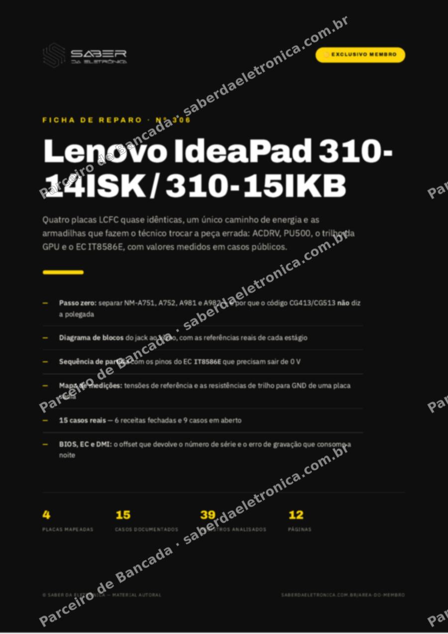 Capa da Ficha de Reparo Nº 306: Lenovo IdeaPad 310-14ISK / 310-15IKB — Ficha de Reparo da placa