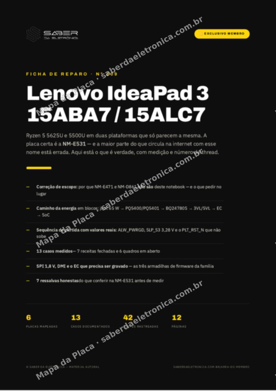 Capa da Ficha de Reparo Nº 309: Lenovo IdeaPad 3 15ABA7 / 15ALC7 (Ryzen 5 5625U / 5500U) — Ficha de Reparo da placa