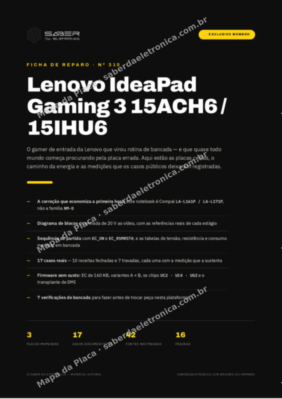 Capa da Ficha de Reparo Nº 310: Lenovo IdeaPad Gaming 3 15ACH6 / 15IHU6 — Ficha de Reparo da placa