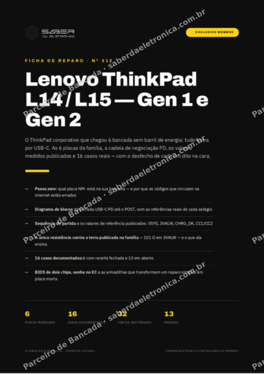 Capa da Ficha de Reparo Nº 312: Lenovo ThinkPad L14 / L15 (Gen 1 e Gen 2) — Ficha de Reparo da placa