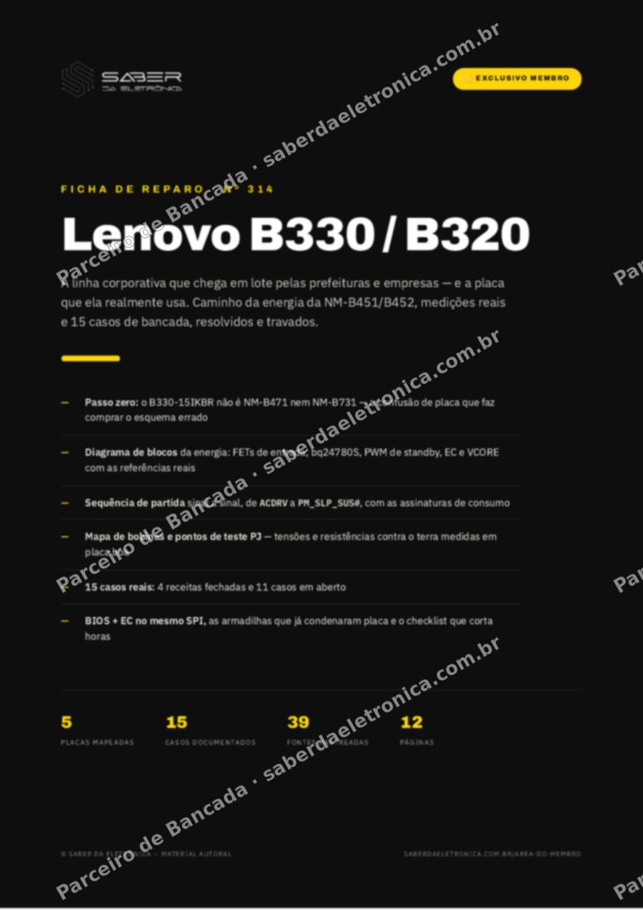 Capa da Ficha de Reparo Nº 314: Lenovo B330 / B320 (linha nacional corporativa) — Ficha de Reparo da placa