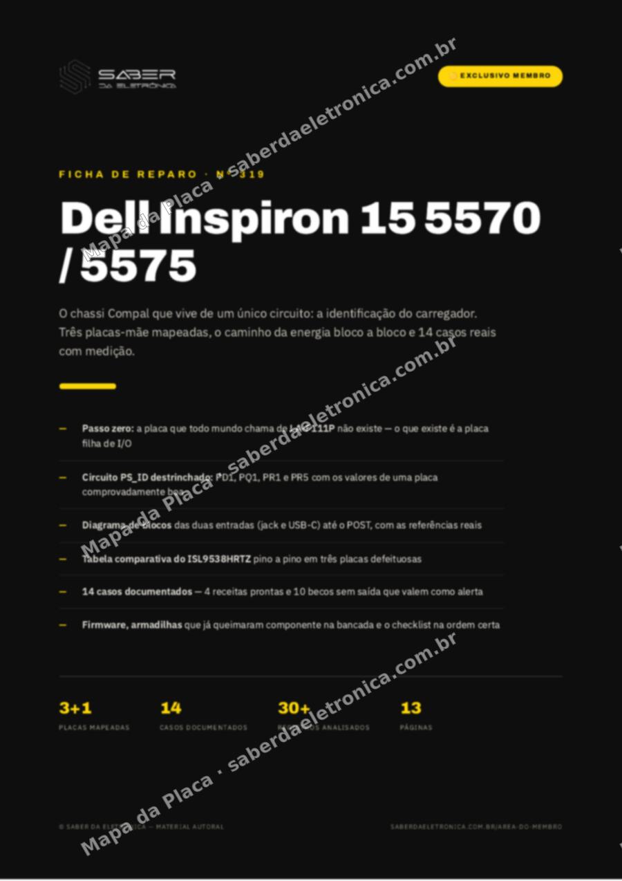 Capa da Ficha de Reparo Nº 319: Dell Inspiron 15 5570 / 5575 (Radeon 530) — Ficha de Reparo da placa