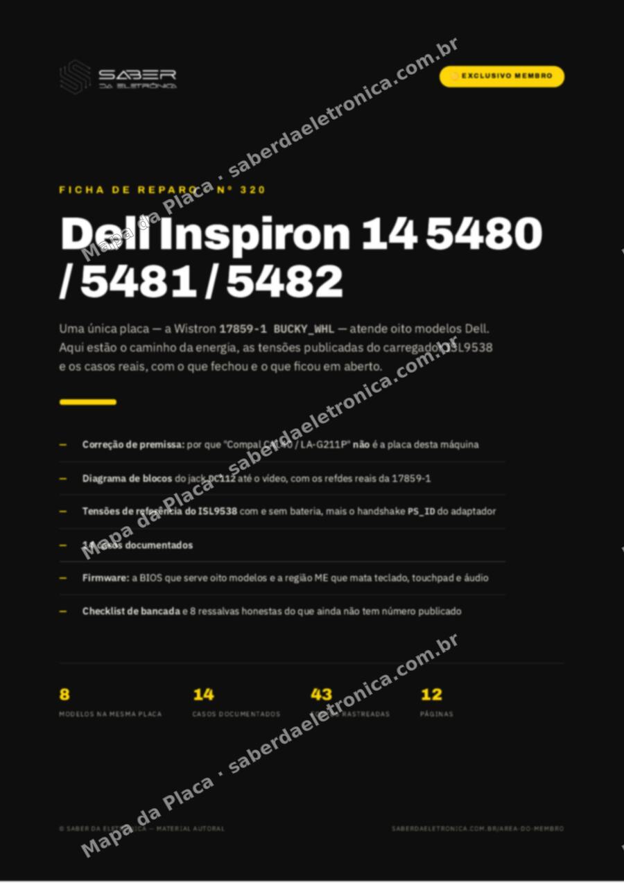 Capa da Ficha de Reparo Nº 320: Dell Inspiron 14 5480 / 5481 / 5482 — Ficha de Reparo da placa