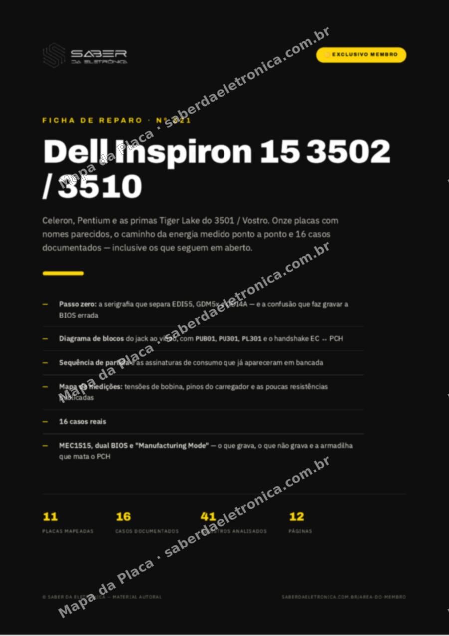 Capa da Ficha de Reparo Nº 321: Dell Inspiron 15 3502 / 3510 (Celeron / Pentium) — Ficha de Reparo da placa