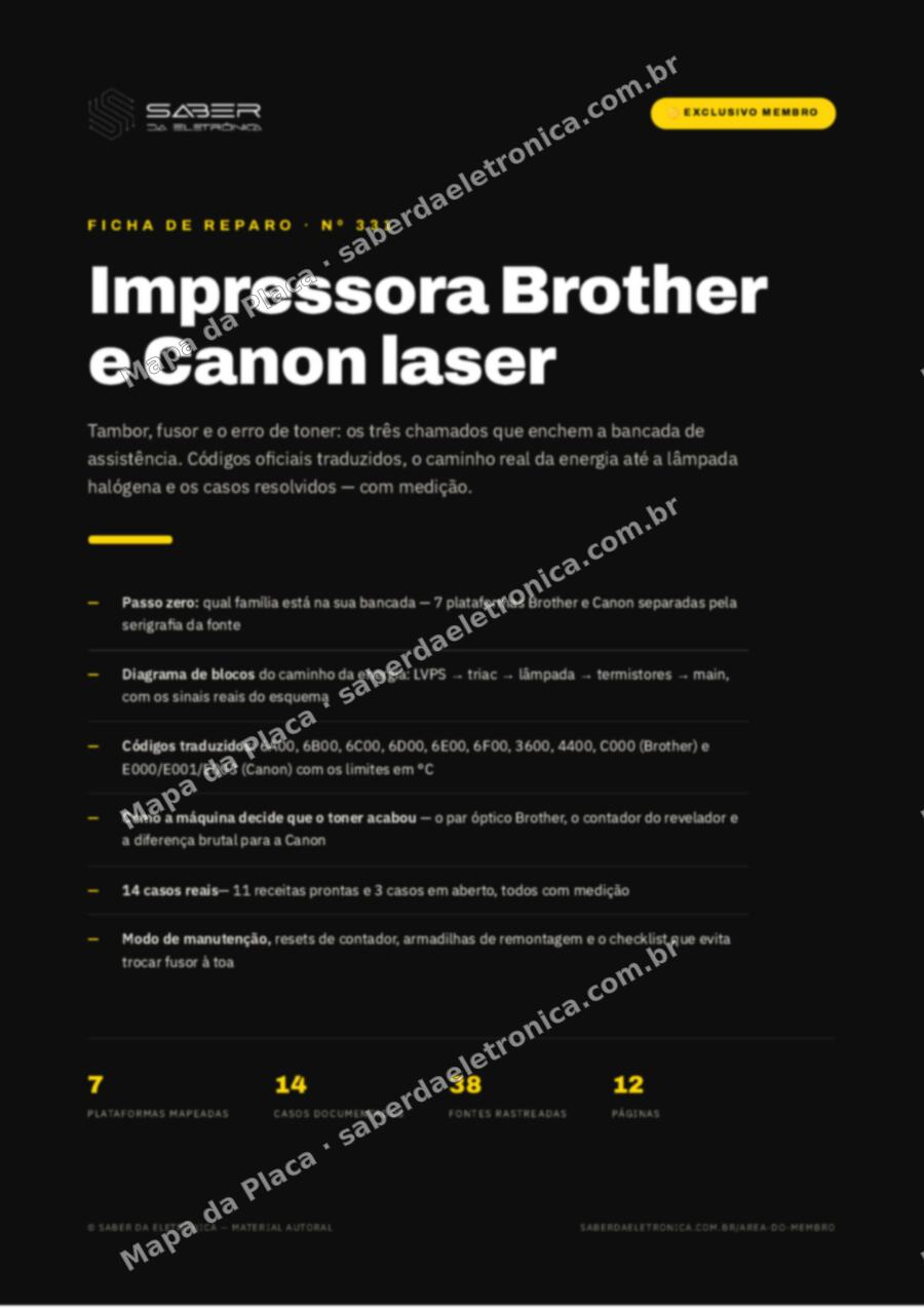 Capa da Ficha de Reparo Nº 331: Impressora Brother e Canon laser — tambor, fusor e o erro de toner — Ficha de Reparo da placa
