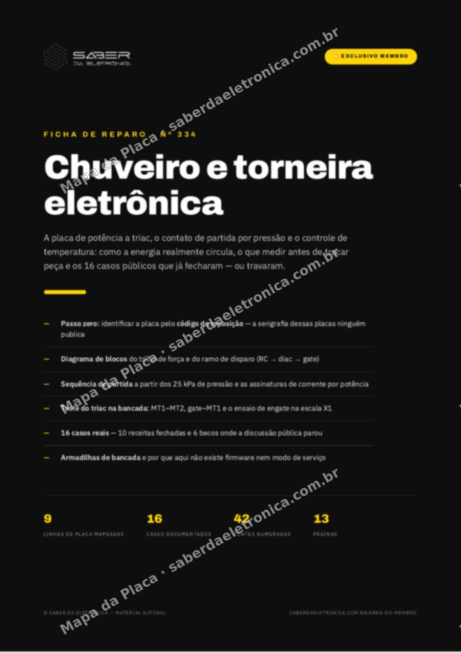 Capa da Ficha de Reparo Nº 334: Chuveiro e torneira eletrônica — placa de potência e o sensor — Ficha de Reparo da placa