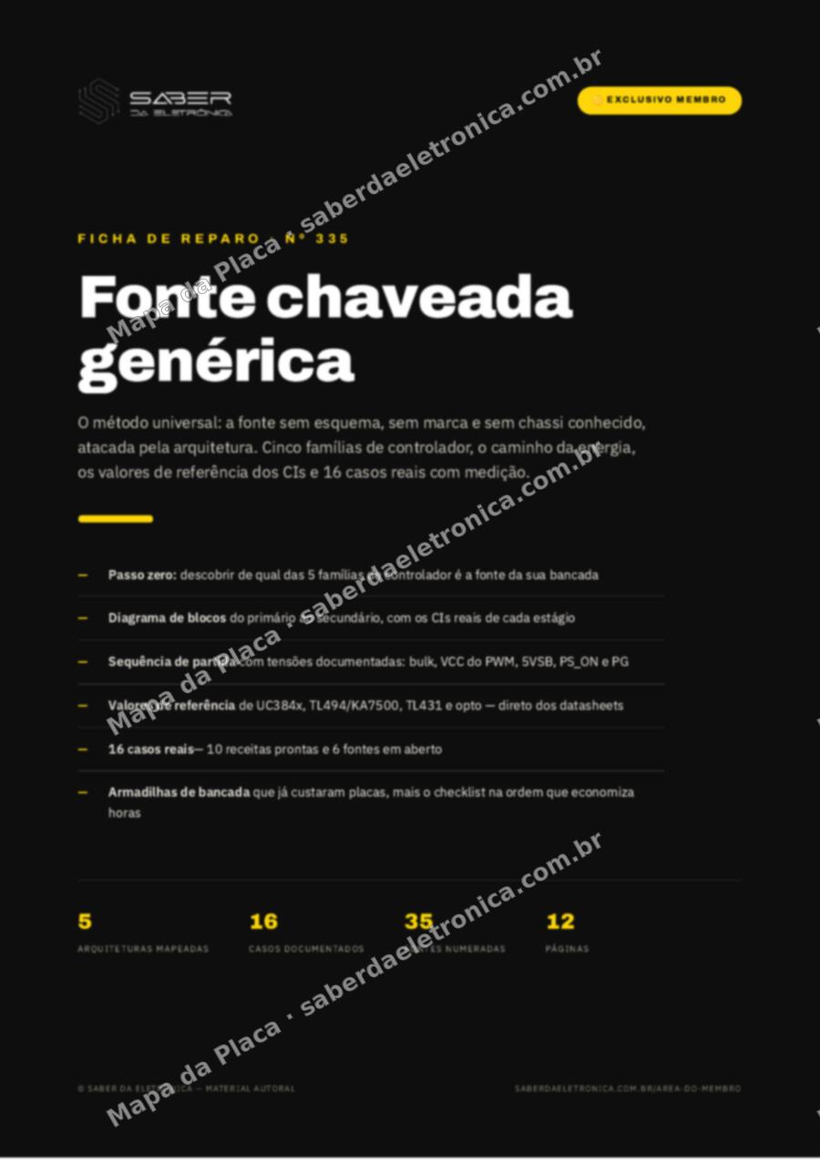 Capa da Ficha de Reparo Nº 335: Fonte chaveada genérica — o método universal de reparo — Ficha de Reparo da placa